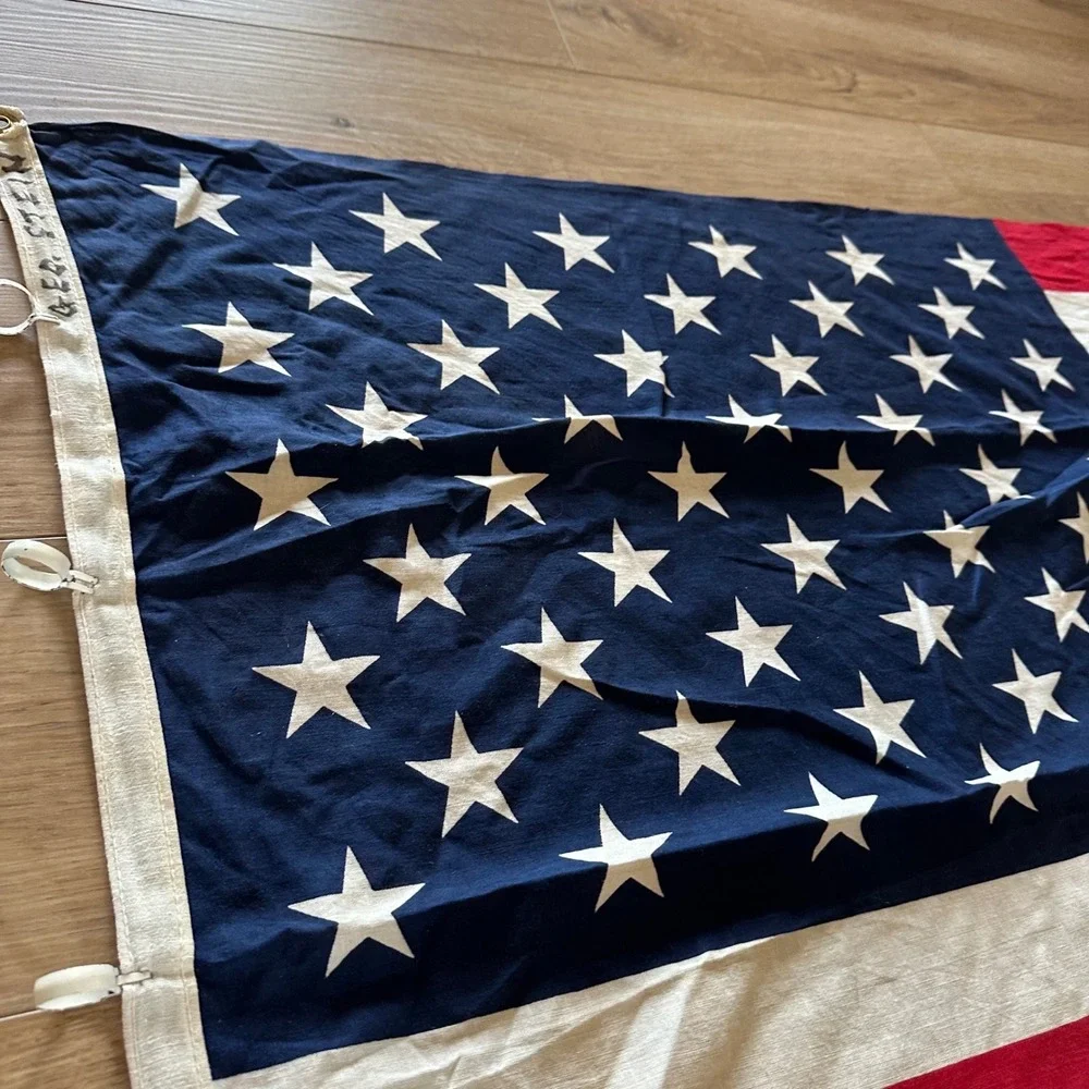 Vtg Dyed Cotton American Flag 50 Stars Geo Grommets Americana Memorial Deco 3x5'